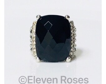 David Yurman Black Onyx Diamond Wheaton Ring 925 Sterling Silver Free US Shipping