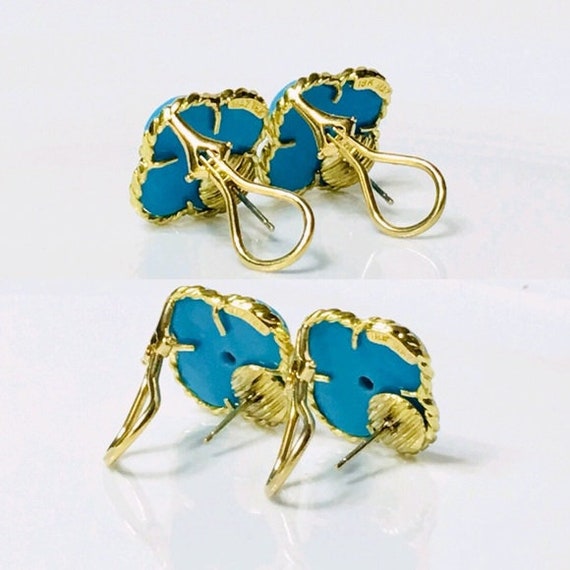 Vintage MAZ 750 18k Gold Turquoise Diamond Clover… - image 4