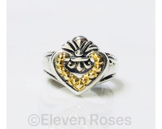 Preowned Nancy & David  Fleur De Lis Heart Ring 925 Sterling Silver 585 14k Gold