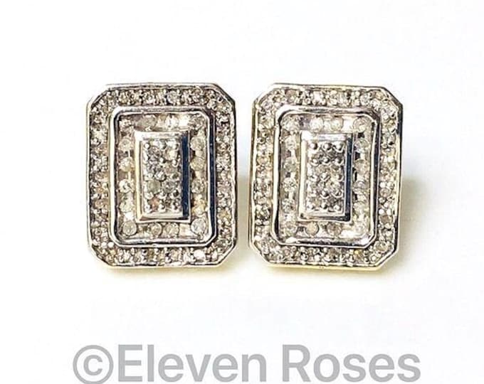 10k Gold Diamond Panel Statement Earrings