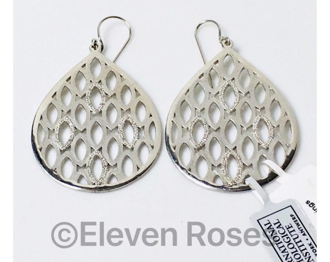 Extra Large Sterling Silver Diamond Dangle Drop Earrings