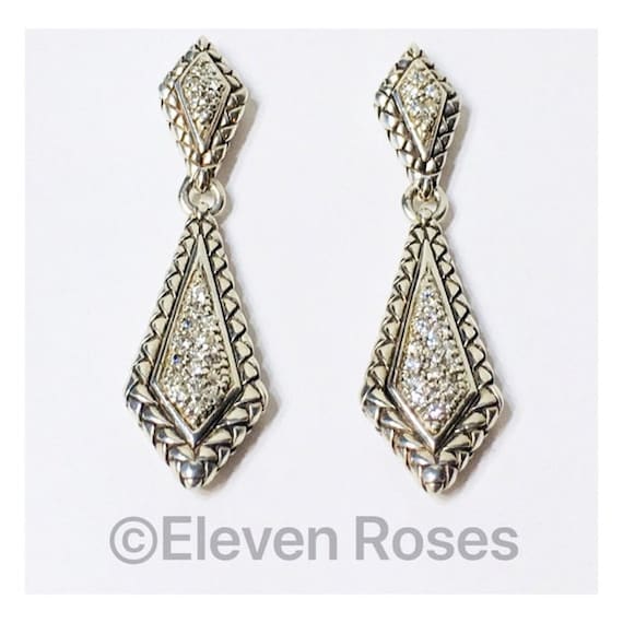 Scott Kay Large Diamond Basket Weave Drop Earrings 925 Sterling