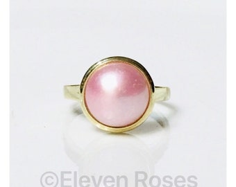 Vintage Solid 585 14k Gold Pink Pearl Solitaire Ring Free US Shipping