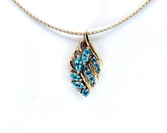 Large 10k Gold Blue Topaz Pendant