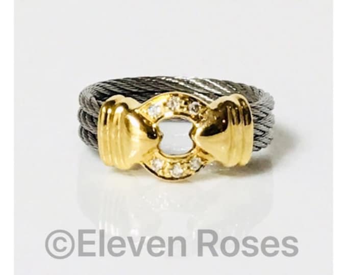 Charriol Diamond Nautical Cable Ring 750 18k Gold Free US Shipping