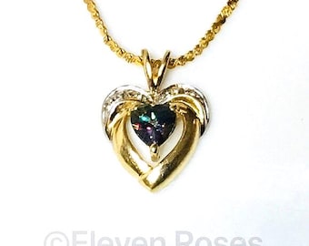 10k Gold Mystic Topaz Diamond Pendant