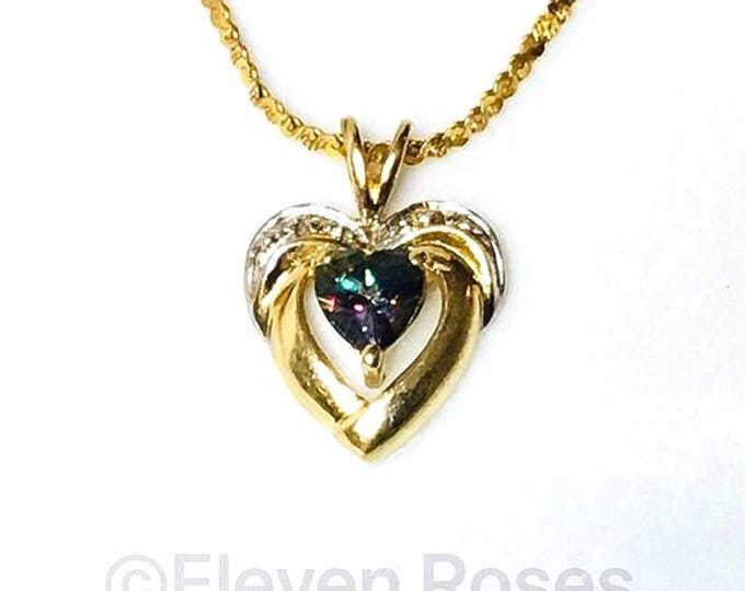 10k Gold Mystic Topaz Diamond Pendant