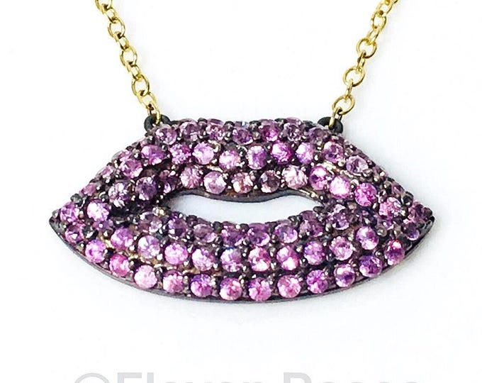 14k Gold Pink Sapphire Lips Necklace