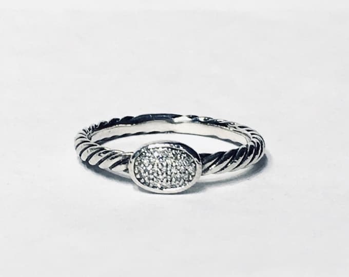 Yurman Oval Pave Diamond Ring Sterling Silver