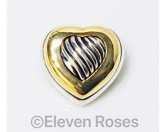 Yurman Carved Cable Heart Brooch 925 Sterling Silver 750 18k Yellow Gold