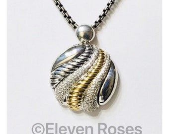 Designer Two Tone 925 Sterling Silver & 750 18k Gold Diamond Pendant Free US Shipping