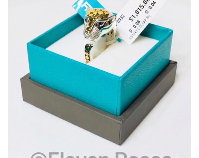 EFFY Diamond & Sapphire Feline Panther Ring 925 Sterling Silver 750 18k Gold Free US Shipping