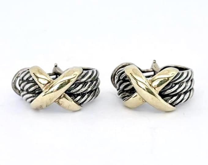 Vintage Yurman Cable X Earrings 925 Sterling Silver 585 14k Gold