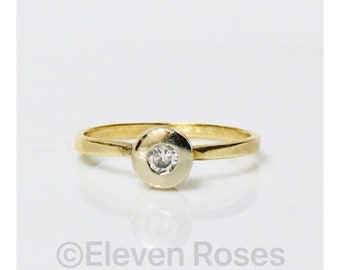 Vintage Two Tone 585 14k Yellow & White Gold Diamond Solitaire Engagement Ring Free US Shipping