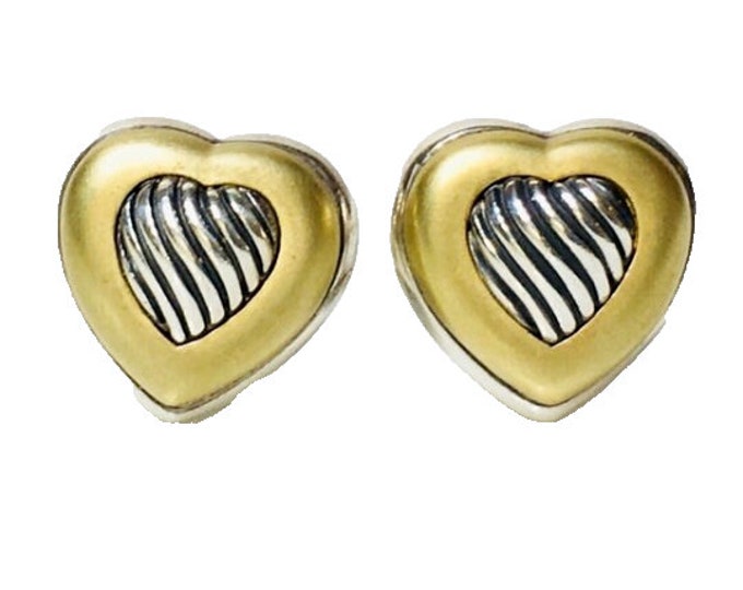 Yurman 925 Sterling Silver 750 18k Yellow Gold Classic Carved Cable Heart Earrings