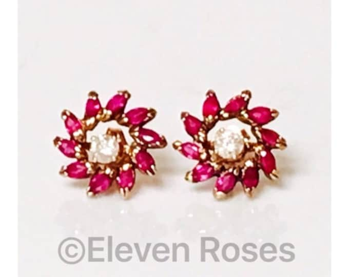 14k Gold Ruby Stud Earring Halo Enhancer Jackets Free US Shipping