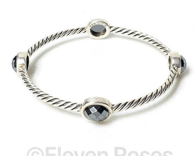 Yurman Sterling Hematite Station Cable Bangle Bracelet