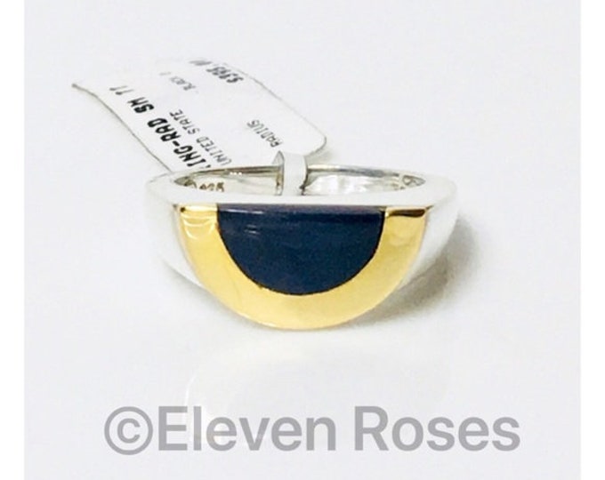 Movado Black Onyx Radius Ring 925 Sterling Silver & 750 18k Gold Free US Shipping