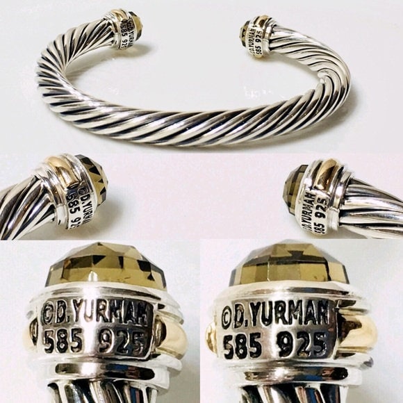 David Yurman 7mm Cuff Smoky Quartz Cuff Bracelet DY 925 Sterling Silver