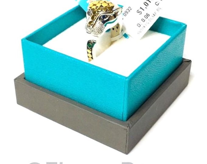 EFFY Diamond & Sapphire Feline Panther Ring 925 Sterling Silver 750 18k Gold
