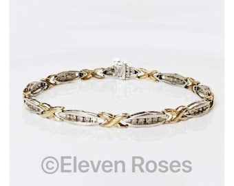 10k Gold Diamond X Station Tennis Bracelet Free US Shipping