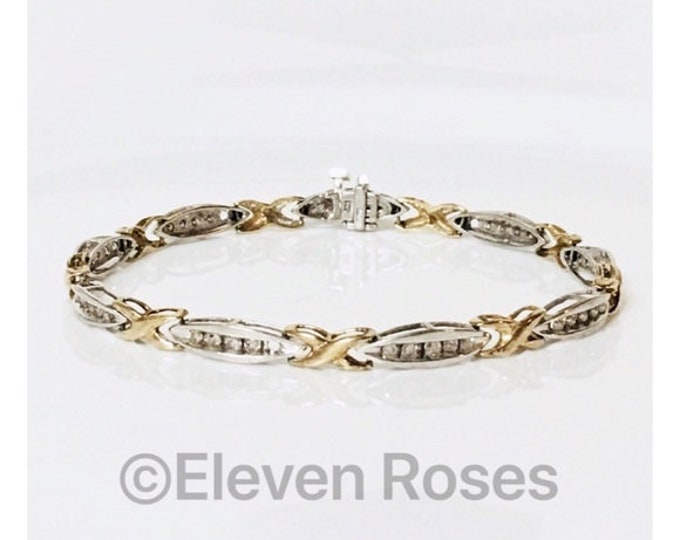 10k Gold Diamond X Station Tennis Bracelet Free US Shipping