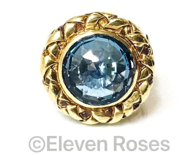 Saint Sarah Jane Blue Topaz Statement Cocktail Ring 925 Sterling Silver 18k Gold