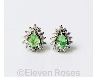 Peridot White Topaz Gemstone Halo Stud Earrings 925 Sterling Silver Free US Shipping