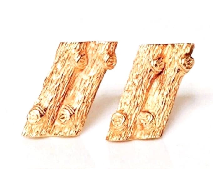 Solid 14k Gold Cuff Links Cufflinks Brutalist Organic Tree Bark Wood Grain Free US Shipping