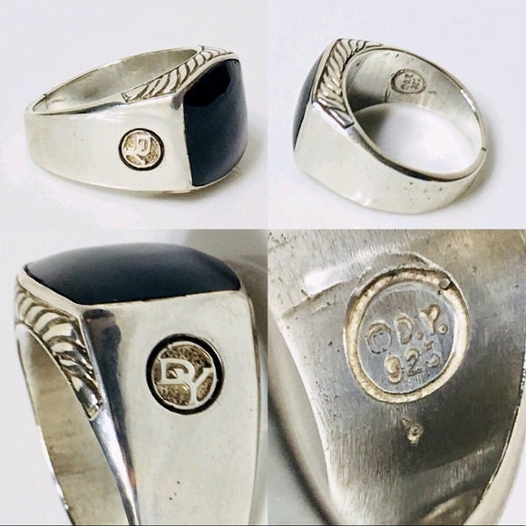 Mens david yurman black onyx signet ring dy 925 sterling silver free us