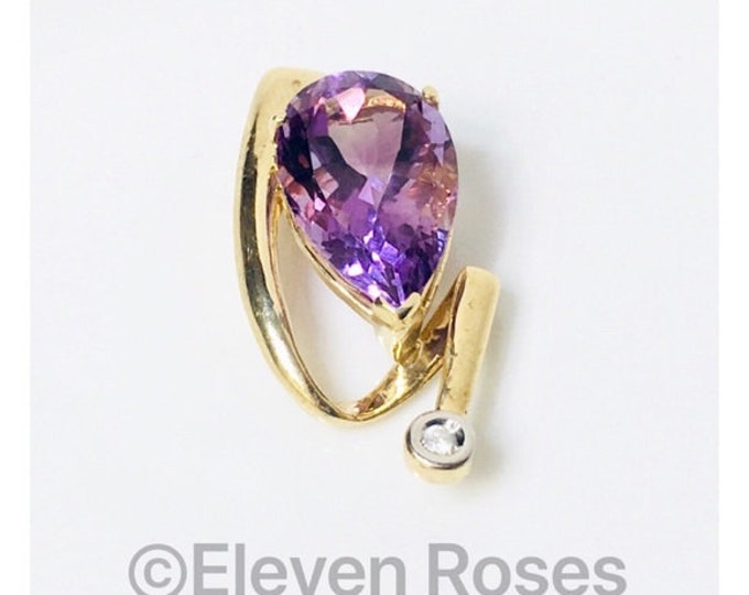 Large 10k Gold Amethyst & Diamond Free Form Slide Pendant Free US Shipping
