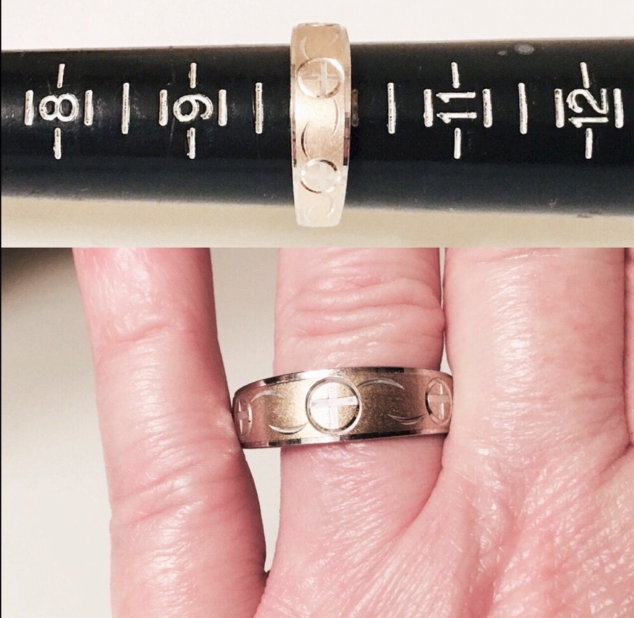 Men’s Diamond Cut Cross Comfort Band Ring 925 Sterling Silver & 14k