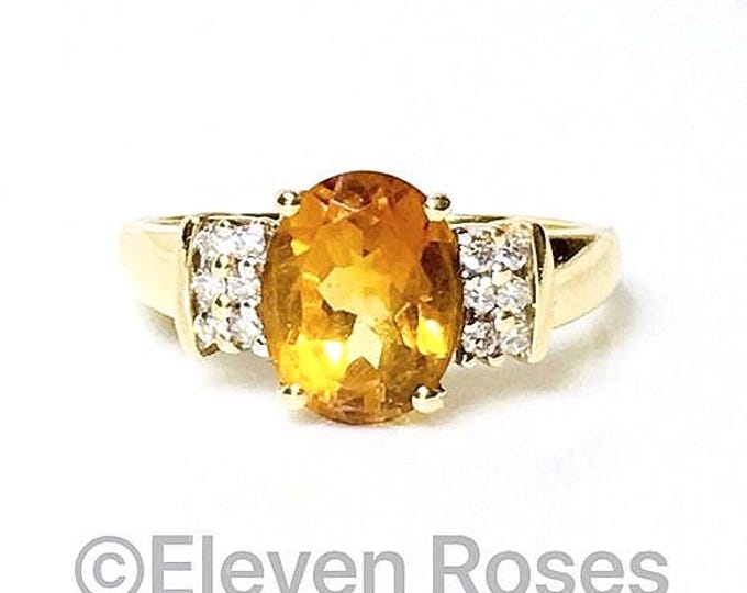 Vintage 14k Gold Citrine Diamond Cocktail Ring
