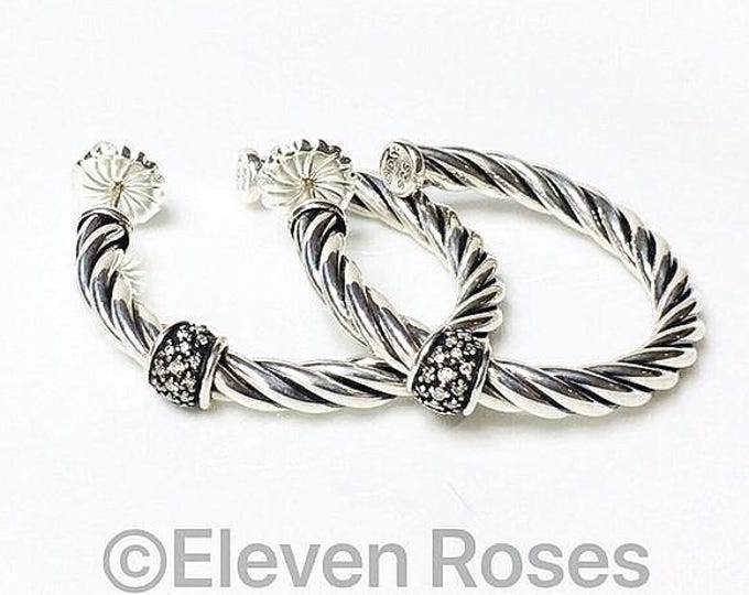 Yurman Cable Classics Diamond Hoop Earrings 925 Sterling Silver
