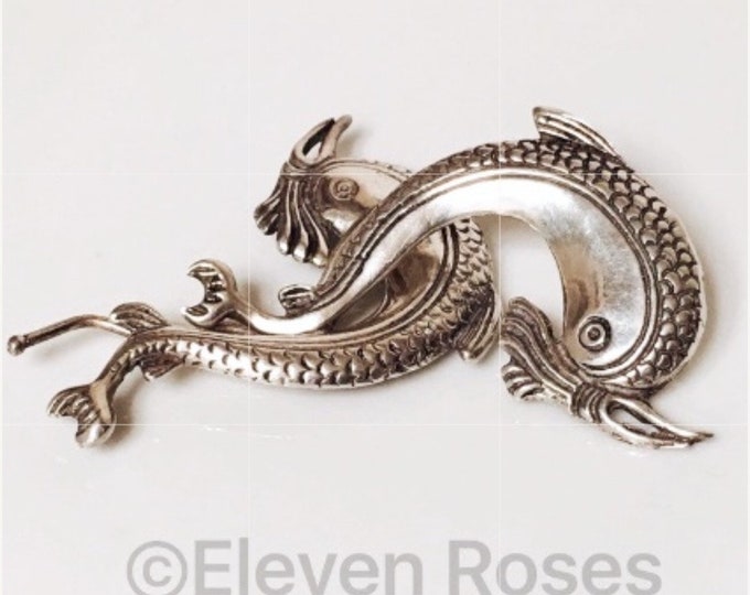 Vintage European 925 Sterling Silver Fish Jewelry Clips Extra Large Statement Greece Pipis Jewelry Free US Shipping