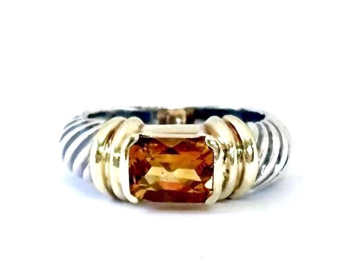 David Yurman Golden Citrine Ring Sterling Silver 14k Gold
