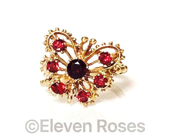 14k Yellow Gold Garnet Gemstone Butterfly Ring