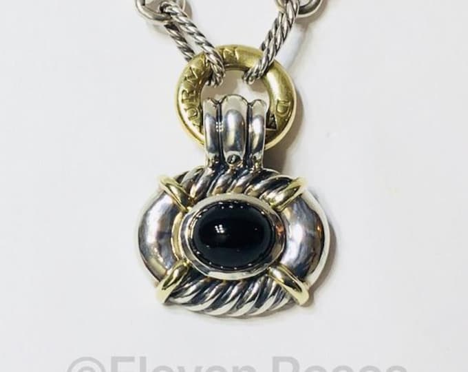 Vintage Yurman Black Onyx Enhancer Pendant  925 Sterling Silver 585 14k Gold