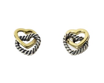 Yurman Sterling Cable Heart Stud Earrings Two Tone Sterling 18k Gold