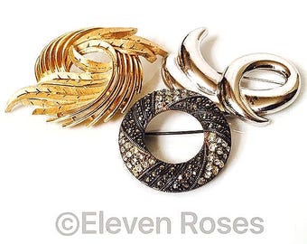 Vintage Brooch Lot Trifari Napier Sterling Silver Marcasite Pin