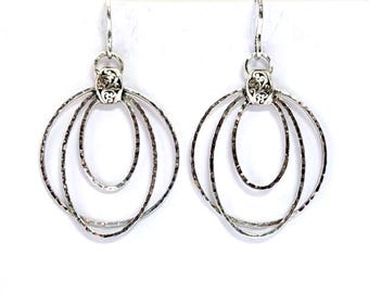 Lois Hill Large Oval Circle Dangle Drop Earrings 925 Sterling Silver