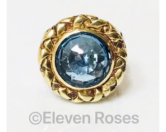Preowned Saint Sarah Jane Blue Topaz Extra Large Ring Statement Cocktail 925 Sterling Silver 750 18k Gold