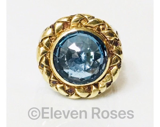 Preowned Saint Sarah Jane Blue Topaz Extra Large Ring Statement Cocktail 925 Sterling Silver 750 18k Gold