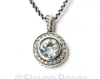 Yurman Prasiolite Diamond Cerise Halo Pendant Box Chain Necklace