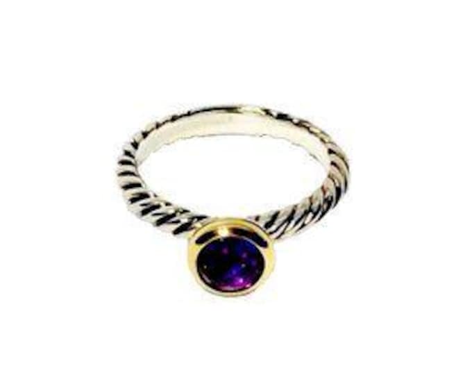 Yurman Amethyst Ring Two Tone 925 Sterling Silver & 750 18k Yellow Gold