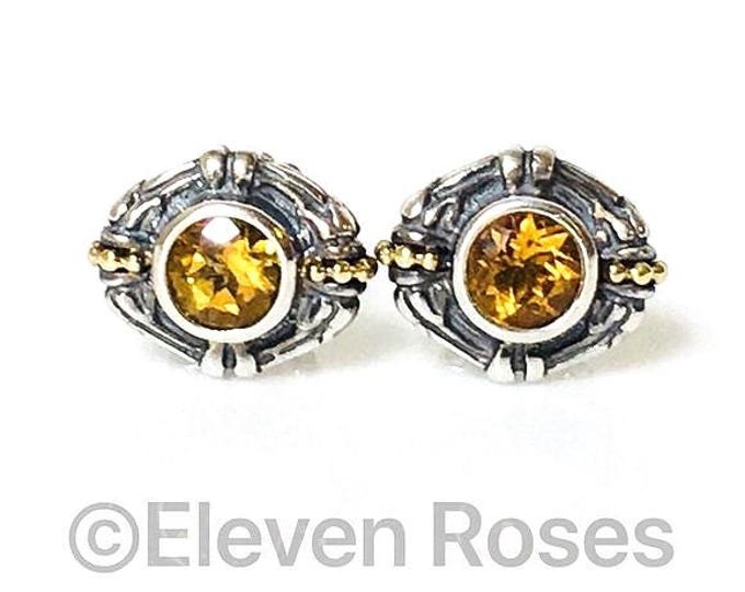 Lagos Caviar Citrine Stud Earrings Sterling Silver 18k Gold