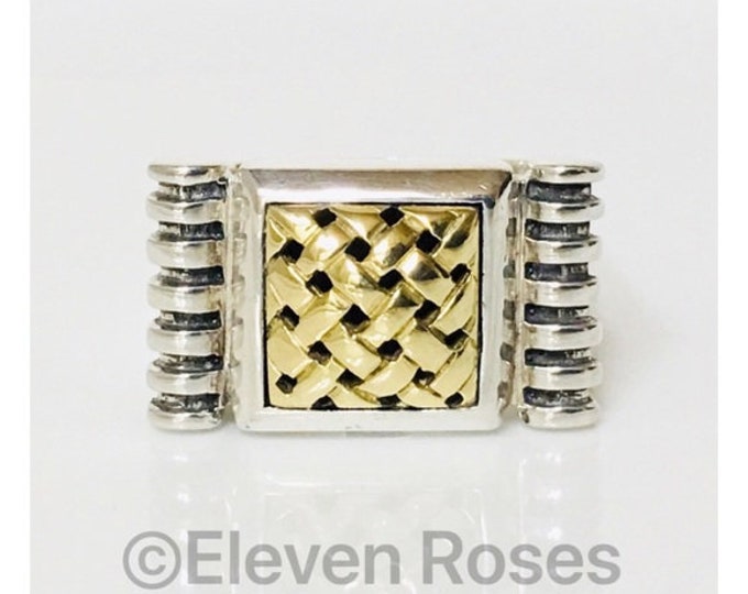 Preowned Saint Sarah Jane Large Square Ring 925 Sterling Silver & 750 18k Gold Band Ring