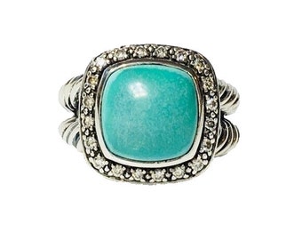 Yurman Turquoise Diamond Statement Ring 925 Sterling Silver