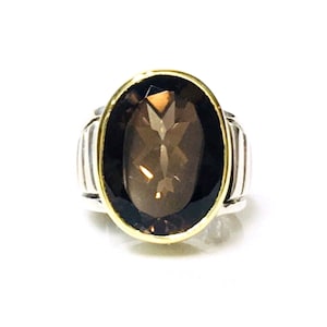 Lagos Caviar Smoky Quartz Cocktail Statement Ring 925 Sterling Silver 750 18k Gold Free US Shipping