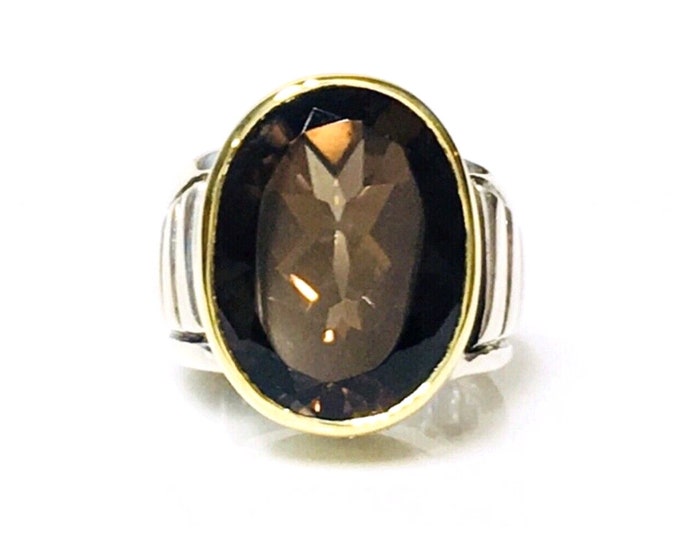 Lagos Caviar Smoky Quartz Cocktail Statement Ring 925 Sterling Silver 750 18k Gold Free US Shipping